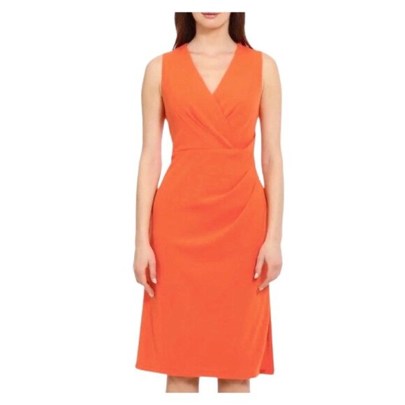 Maggy London Dresses & Skirts - Maggy London Sleeveless V-Neck Ruched Tiger Lilly Orange Knit Dress Size 10